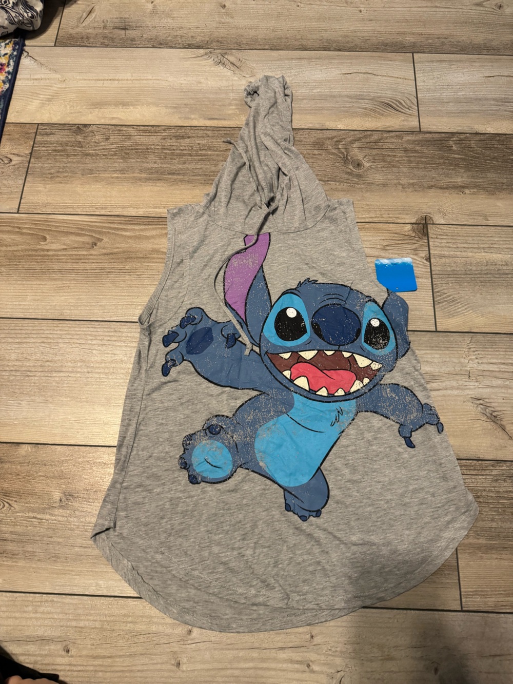 Disney Grey Sleeveless Hoodie Tee with Blue & Purple Stitch Graphic